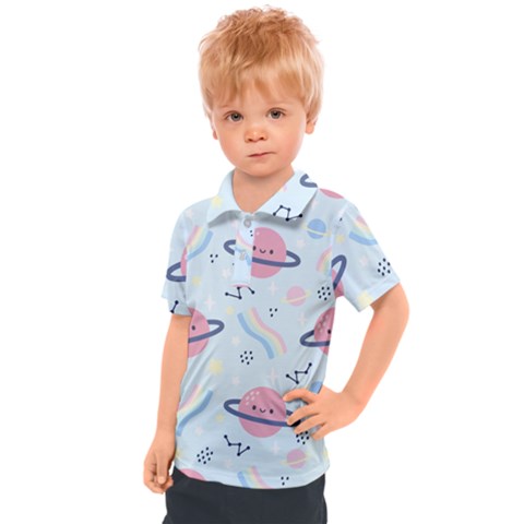 Cute Planet Space Seamless Pattern Background Kids  Polo Tee by BangZart