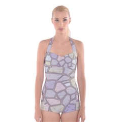 Cartoon Colored Stone Seamless Background Texture Pattern Boyleg Halter Swimsuit 