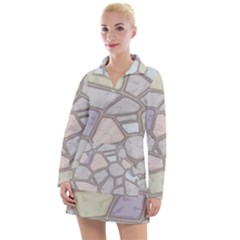 Cartoon Colored Stone Seamless Background Texture Pattern Women s Long Sleeve Casual Dress by BangZart