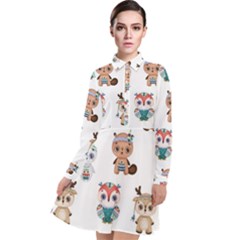 Cute Cartoon Boho Animals Seamless Pattern Long Sleeve Chiffon Shirt Dress by BangZart