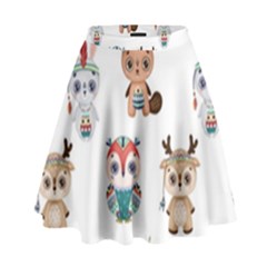 Cute Cartoon Boho Animals Seamless Pattern High Waist Skirt