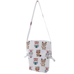 Cute Cartoon Boho Animals Seamless Pattern Folding Shoulder Bag