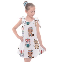 Cute Cartoon Boho Animals Seamless Pattern Kids  Tie Up Tunic Dress