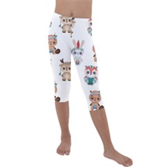 Cute Cartoon Boho Animals Seamless Pattern Kids  Lightweight Velour Capri Leggings 