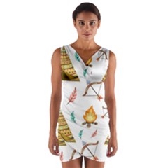 Cute Cartoon Native American Seamless Pattern Wrap Front Bodycon Dress