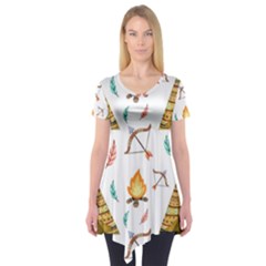 Cute Cartoon Native American Seamless Pattern Short Sleeve Tunic 