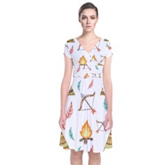 Cute Cartoon Native American Seamless Pattern Short Sleeve Front Wrap Dress