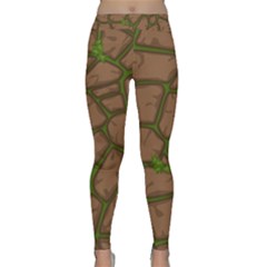 Cartoon Brown Stone Grass Seamless Background Texture Pattern Classic Yoga Leggings