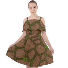 Cartoon Brown Stone Grass Seamless Background Texture Pattern Cut Out Shoulders Chiffon Dress by BangZart