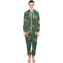 Cute Seamless Pattern Bird With Berries Leaves Hooded Jumpsuit (ladies) 