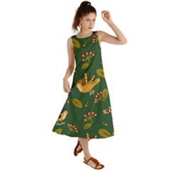 Cute Seamless Pattern Bird With Berries Leaves Summer Maxi Dress by BangZart