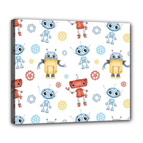 Cute Cartoon Robots Seamless Pattern Deluxe Canvas 24  X 20  (stretched) by BangZart