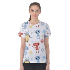 Cute Cartoon Robots Seamless Pattern Women s Cotton Tee