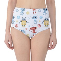 Cute Cartoon Robots Seamless Pattern Classic High-waist Bikini Bottoms