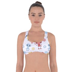 Cute Cartoon Robots Seamless Pattern Got No Strings Sports Bra by BangZart