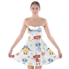 Cute Cartoon Robots Seamless Pattern Strapless Bra Top Dress