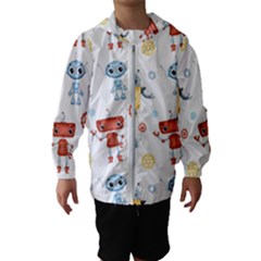 Cute Cartoon Robots Seamless Pattern Kids  Hooded Windbreaker