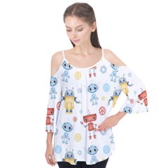 Cute Cartoon Robots Seamless Pattern Flutter Tees