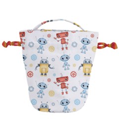 Cute Cartoon Robots Seamless Pattern Drawstring Bucket Bag by BangZart