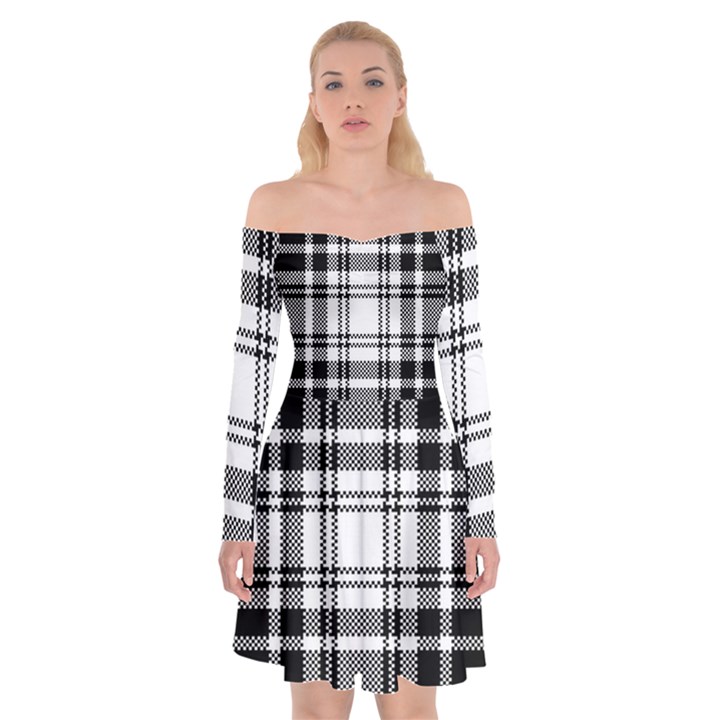 Pixel background design modern seamless pattern plaid square texture fabric tartan scottish textile Off Shoulder Skater Dress