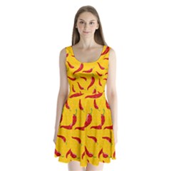 Chili Vegetable Pattern Background Split Back Mini Dress 