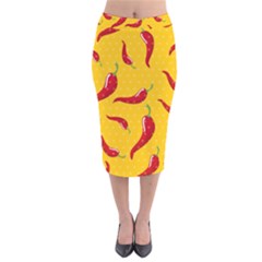 Chili Vegetable Pattern Background Velvet Midi Pencil Skirt