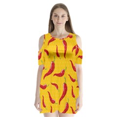 Chili Vegetable Pattern Background Shoulder Cutout Velvet One Piece