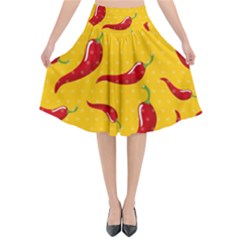 Chili Vegetable Pattern Background Flared Midi Skirt by BangZart