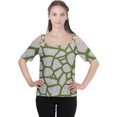 Cartoon Gray Stone Seamless Background Texture Pattern Green Cutout Shoulder Tee