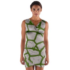 Cartoon Gray Stone Seamless Background Texture Pattern Green Wrap Front Bodycon Dress