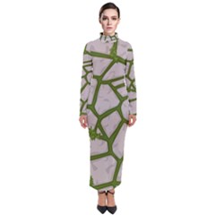 Cartoon Gray Stone Seamless Background Texture Pattern Green Turtleneck Maxi Dress by BangZart