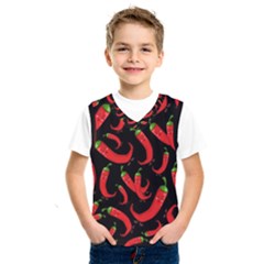 Seamless Vector Pattern Hot Red Chili Papper Black Background Kids  Sportswear