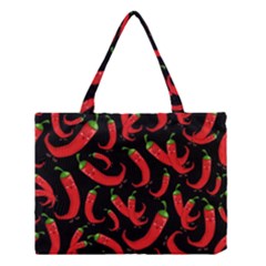 Seamless Vector Pattern Hot Red Chili Papper Black Background Medium Tote Bag by BangZart