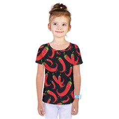 Seamless Vector Pattern Hot Red Chili Papper Black Background Kids  One Piece Tee