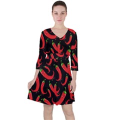 Seamless Vector Pattern Hot Red Chili Papper Black Background Ruffle Dress