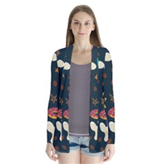 Seamless Pattern With Breakfast Symbols Morning Coffee Drape Collar Cardigan