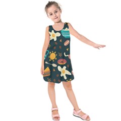 Seamless Pattern With Breakfast Symbols Morning Coffee Kids  Sleeveless Dress