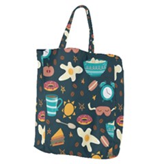 Seamless Pattern With Breakfast Symbols Morning Coffee Giant Grocery Tote