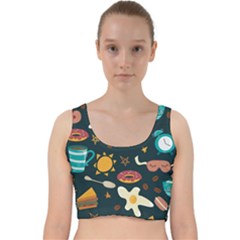 Seamless Pattern With Breakfast Symbols Morning Coffee Velvet Racer Back Crop Top