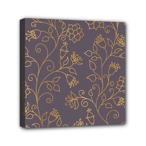 Seamless pattern gold floral ornament dark background fashionable textures golden luster Mini Canvas 6  x 6  (Stretched)