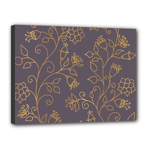 Seamless pattern gold floral ornament dark background fashionable textures golden luster Canvas 16  x 12  (Stretched)