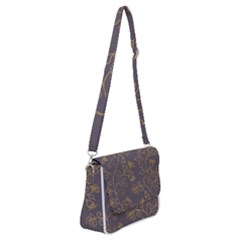 Seamless pattern gold floral ornament dark background fashionable textures golden luster Shoulder Bag with Back Zipper