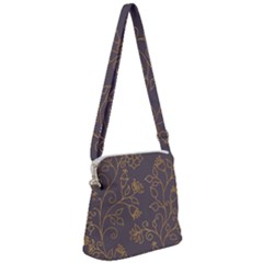 Seamless pattern gold floral ornament dark background fashionable textures golden luster Zipper Messenger Bag