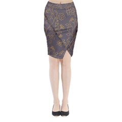 Seamless pattern gold floral ornament dark background fashionable textures golden luster Midi Wrap Pencil Skirt