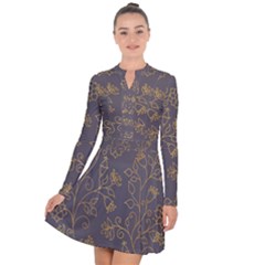 Seamless pattern gold floral ornament dark background fashionable textures golden luster Long Sleeve Panel Dress