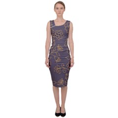 Seamless pattern gold floral ornament dark background fashionable textures golden luster Sleeveless Pencil Dress