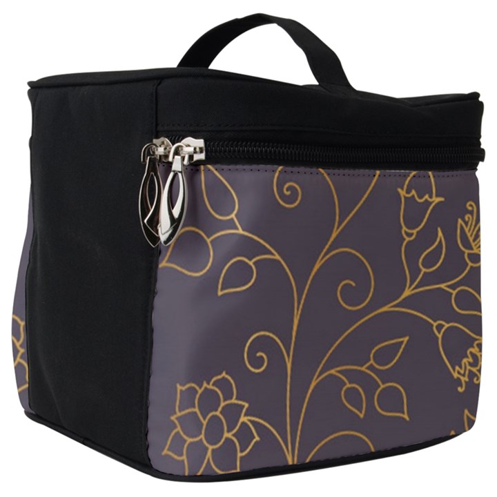 Seamless pattern gold floral ornament dark background fashionable textures golden luster Make Up Travel Bag (Big)