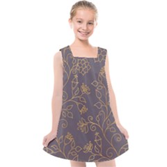 Seamless pattern gold floral ornament dark background fashionable textures golden luster Kids  Cross Back Dress