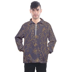 Seamless pattern gold floral ornament dark background fashionable textures golden luster Men s Half Zip Pullover