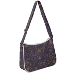 Seamless pattern gold floral ornament dark background fashionable textures golden luster Zip Up Shoulder Bag